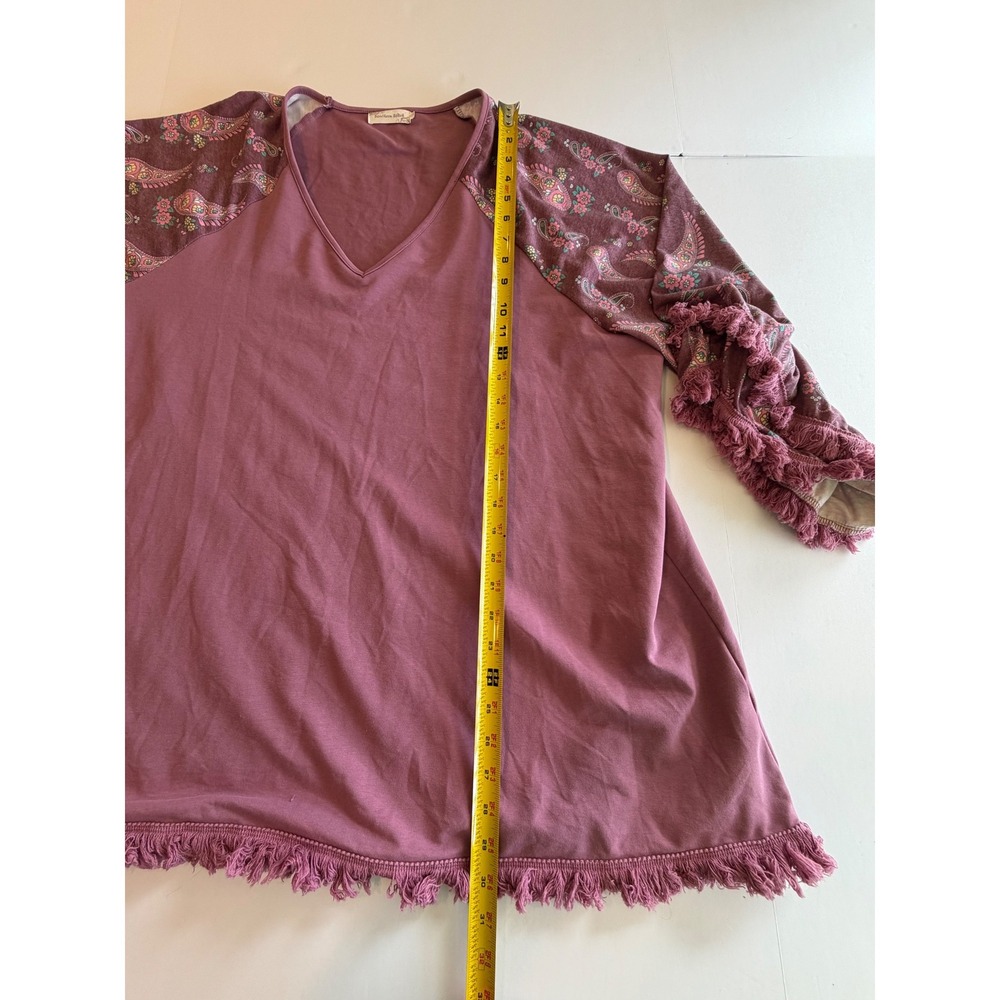 Southern Stitch Womens 3XL Purple Paisley Fringe Raglan Sleeve V-Neck Tunic Top - Picture 4 of 7